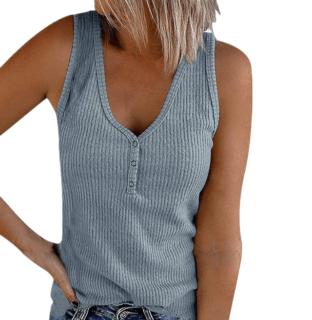 BreezyStyle Womens Button Down V Neck Tank Top