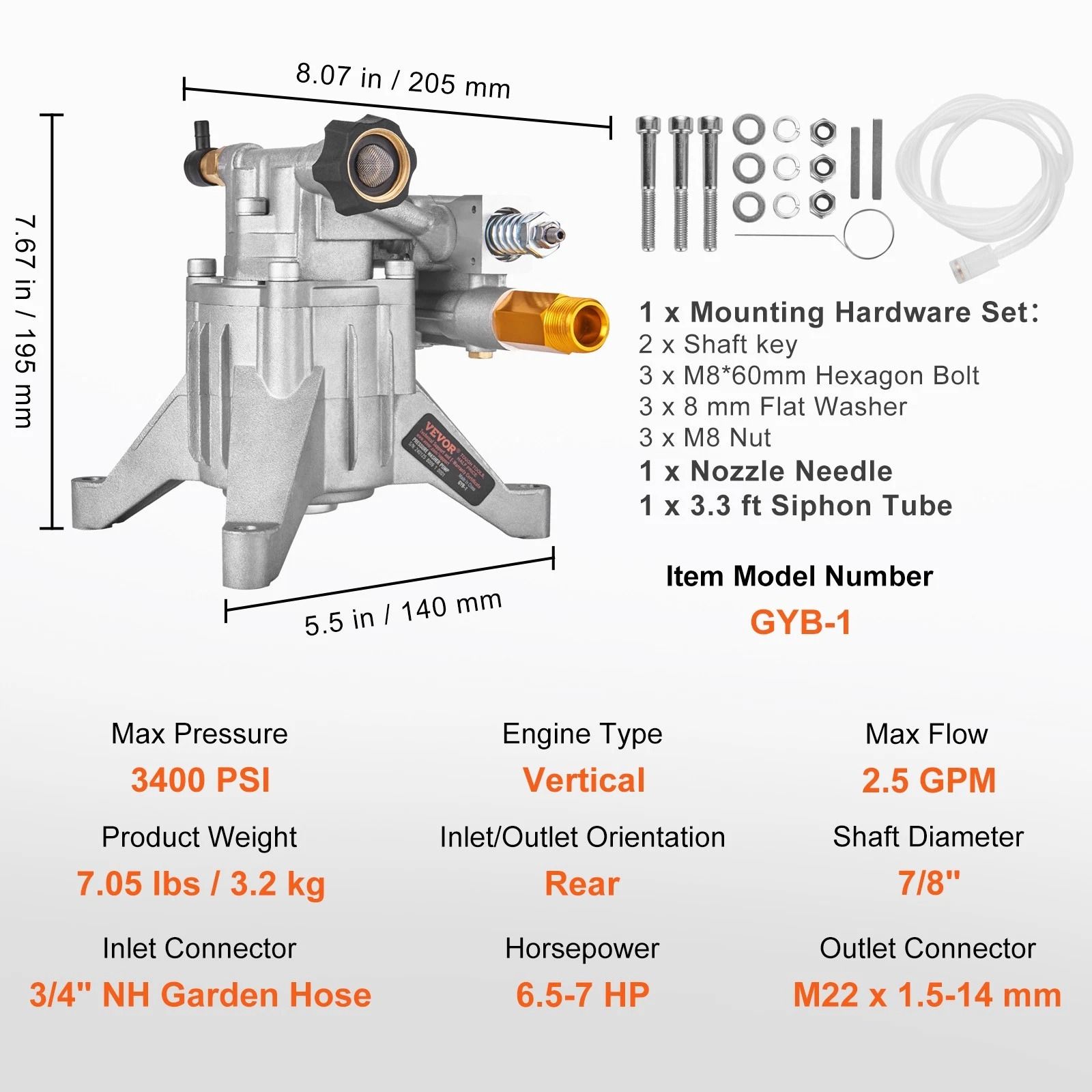 Pressure Washer Pump PSI Power Washer Replacement Shaft GPM