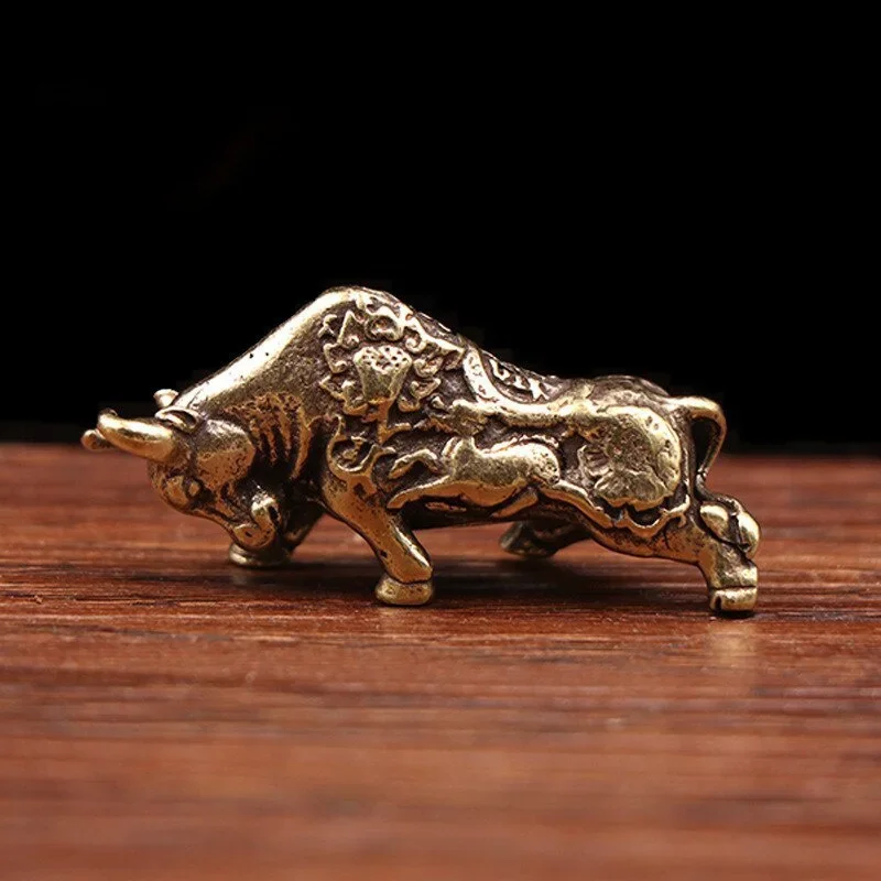 Brass Bull Statue Feng Shui Wealth Attracting Decor for Desk and Home