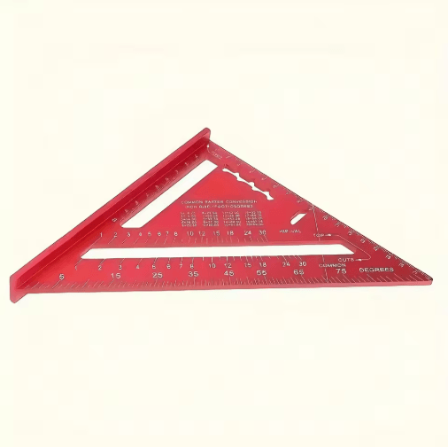 12 Inch Precision Triangle Ruler Red Aluminum Alloy Angle Finder with Metric Scalemea