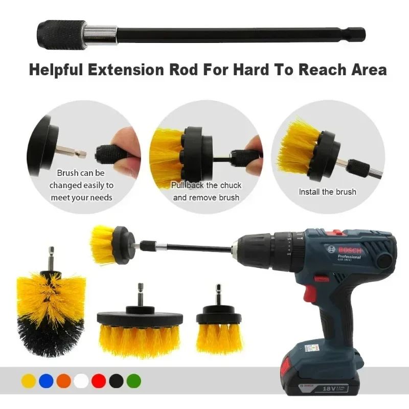 Electric Drill Scrubber Brush Kit Nylon Power Cleaning Brushes for Carpet, Glass & Car Tires 2–4 in
