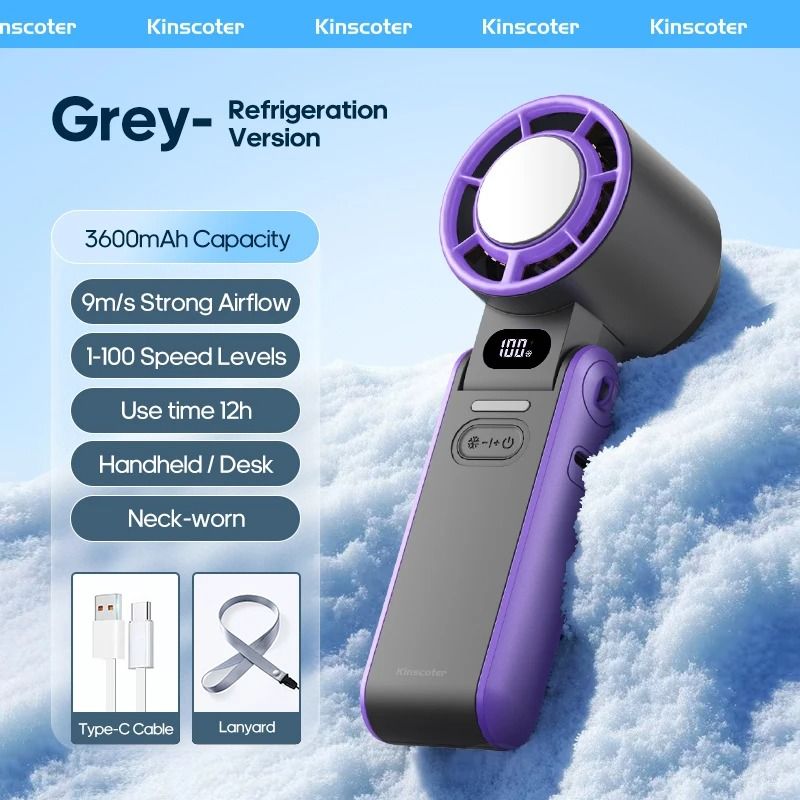 Rechargeable Turbo Handheld Fan with Lanyard and Ice Cooling Option