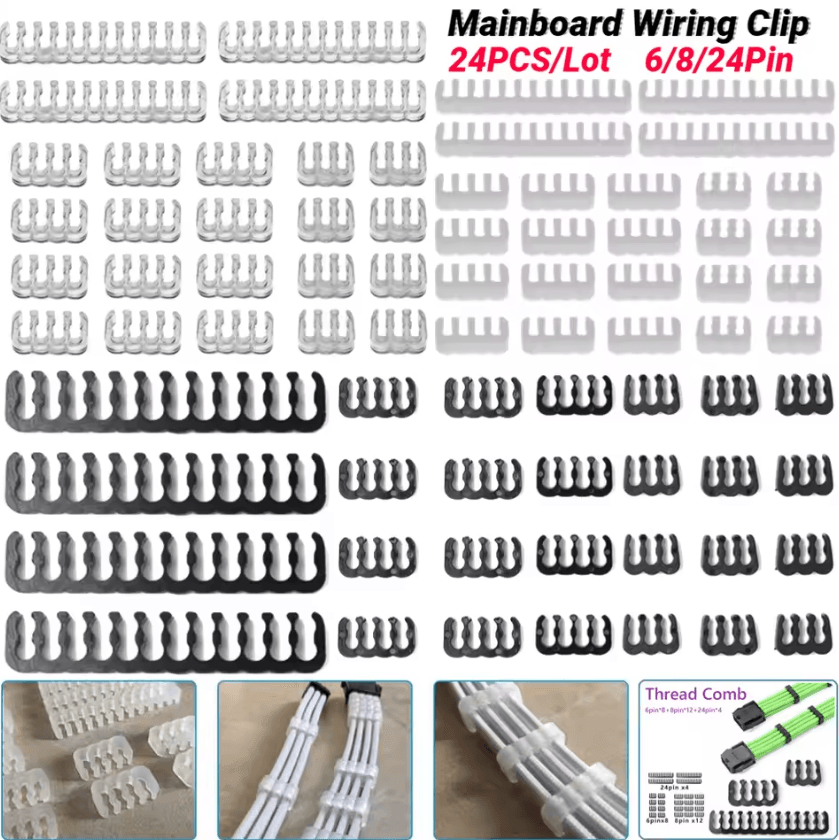 24PCS PC Cable Comb Kit 6/8/24 Pin Wire Organizer for Clean Gaming Builds