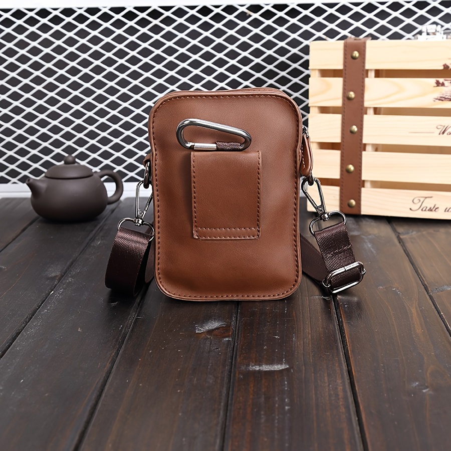 Casual Mens Multifunctional Single Shoulder Crossbody Waist Bag PU Leather Mobile Phone Bag