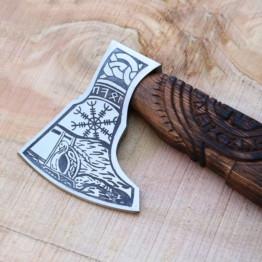 hunting axe, viking axe, with rose wood, engraved cutting axe, anniversary gifts for her, gifts for him, camping axes