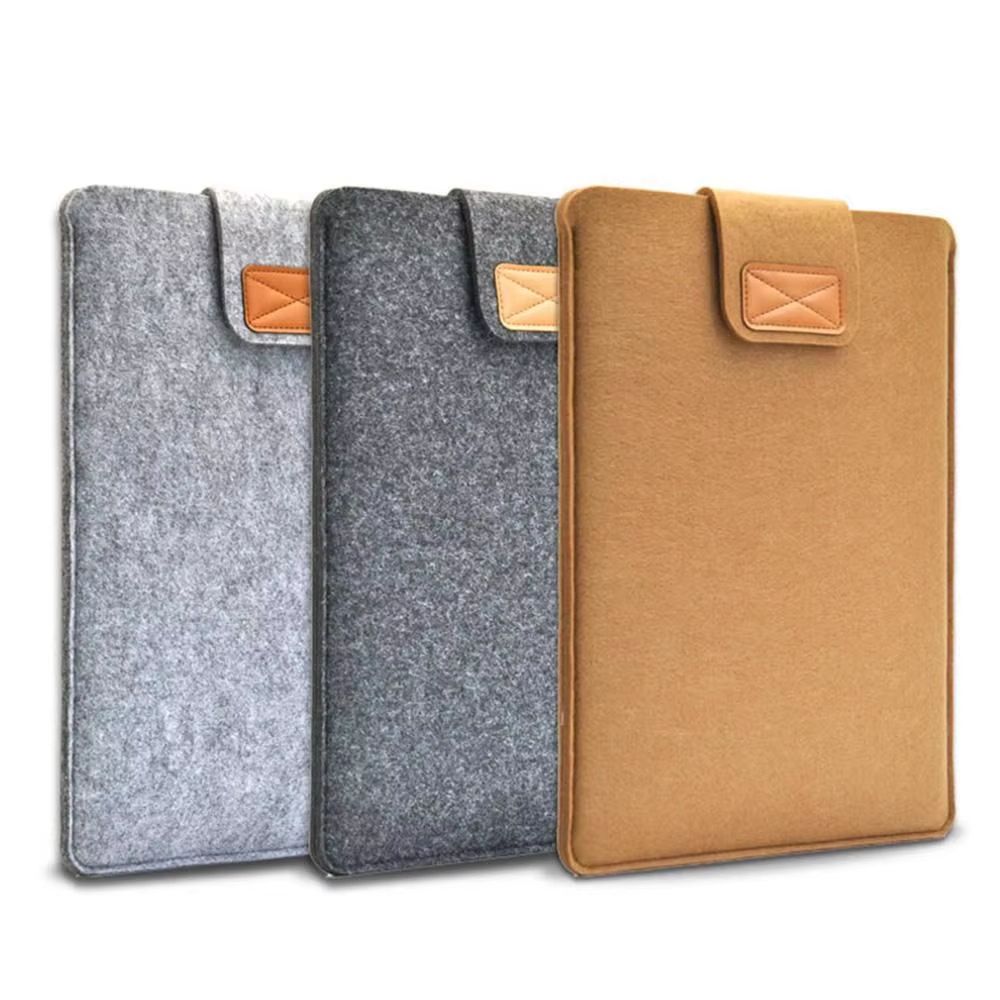 Ultra Thin Wool Felt Laptop Sleeve With PU Leather Stand Case