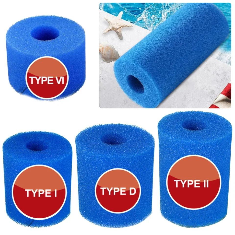 Reusable Pool Filter Sponge Cartridge for Type I/II/VI/D Pumps, Washable Foam Filter for Cleaner Pool Water