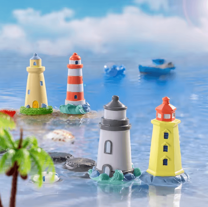 Mini Ocean Lighthouse Figurine – Resin Fairy Garden Lighthouse Decor Landscape Ornament