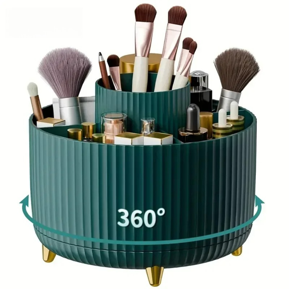 Cosmetic Storage Box with Compartments and Rotation for Easy Access