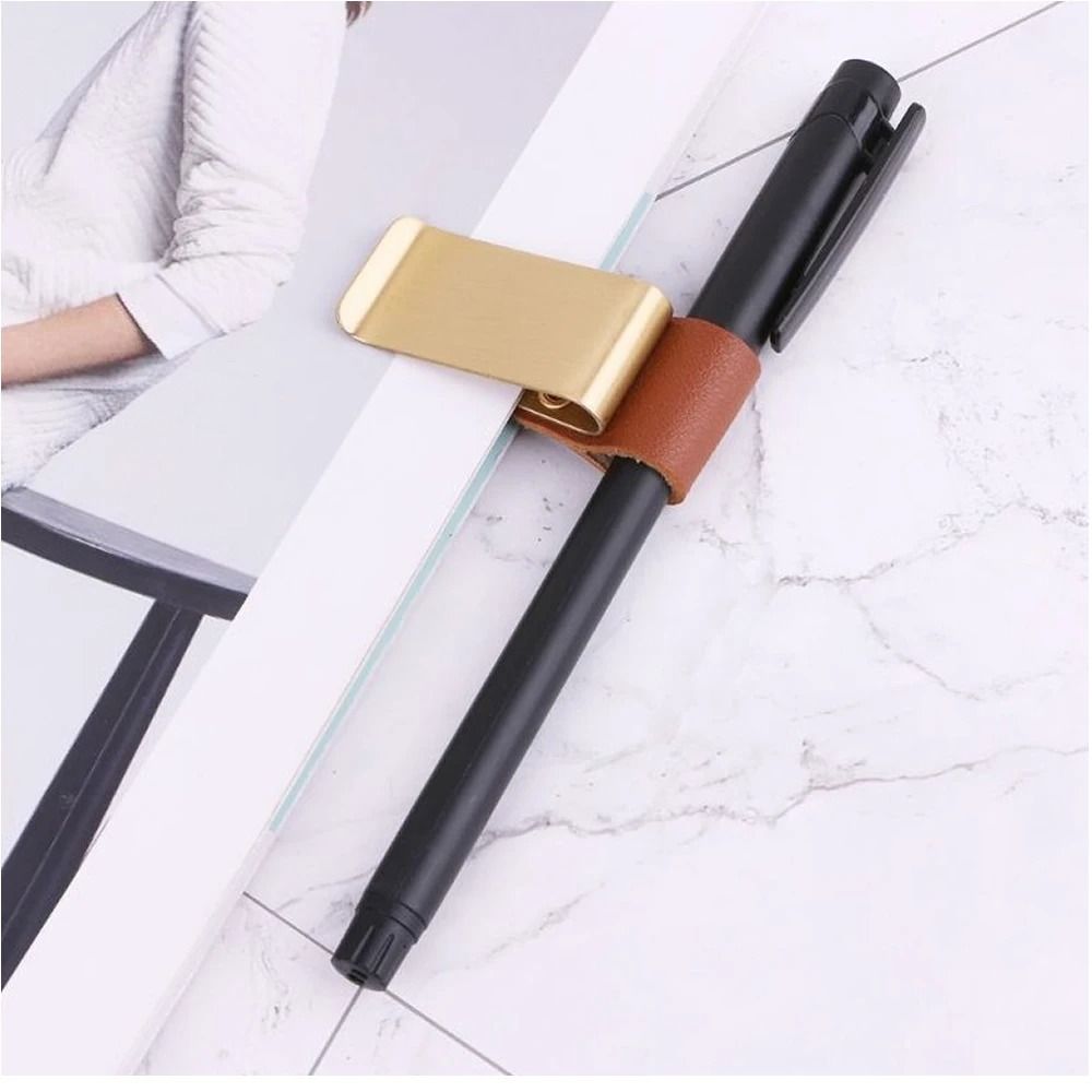 Retro Leather Pen Loop with Metal Security Clip – Vintage Journal Pencil Holder & Bookmark for Premium Notebooks