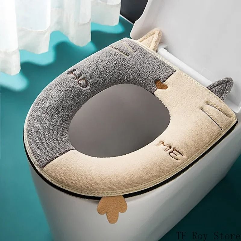 Universal Cartoon Cat Plush Toilet Mat – Thicken Thermal Cushion with Hygienic Lifting Handle