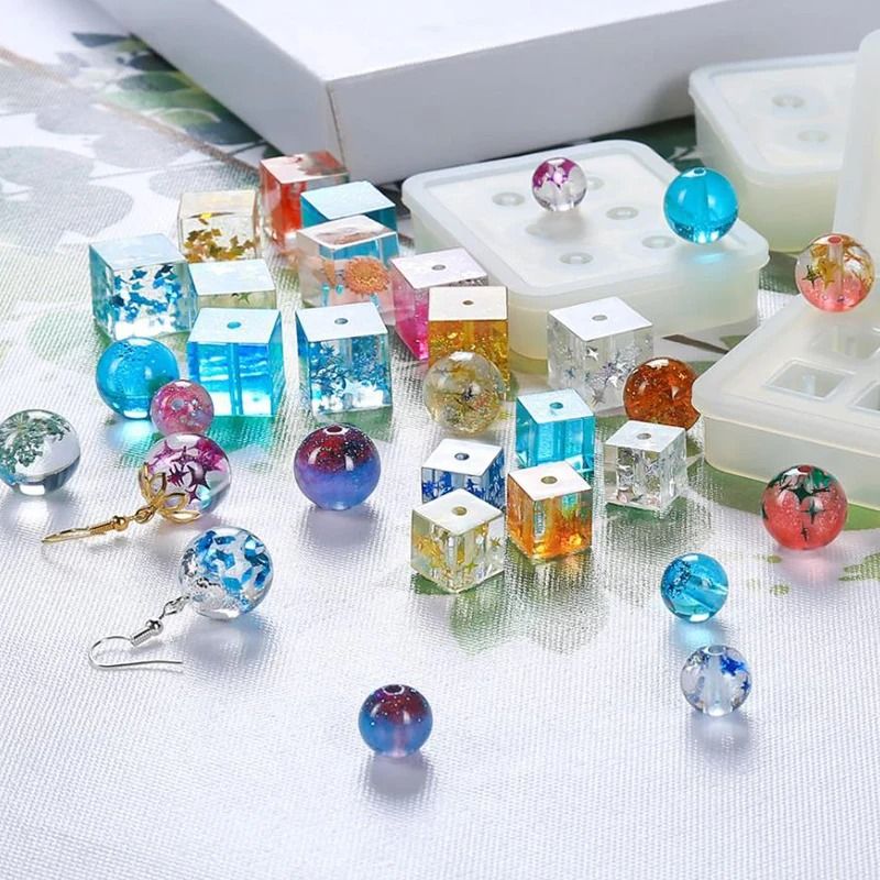 Silicone Jewelry Mold for Square Bead and Ball Epoxy Pendants