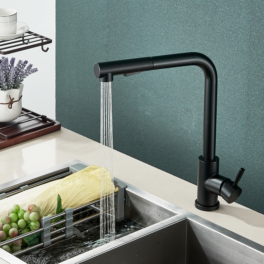 Stainless Steel Pull Out Kitchen Sink Faucet Hot Cold Water Mixer Tap with Two Mode Stream Sprayer Nozzle