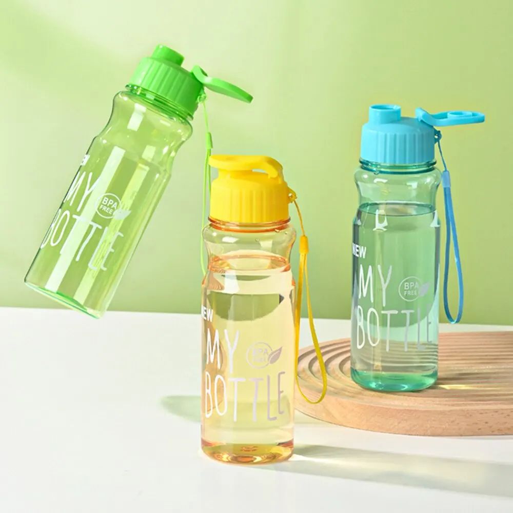 Portable Sports Water Bottle with Anti-Drop Rope & Flip Cover | One-Click Open Transparent Outdoor Drink Cup