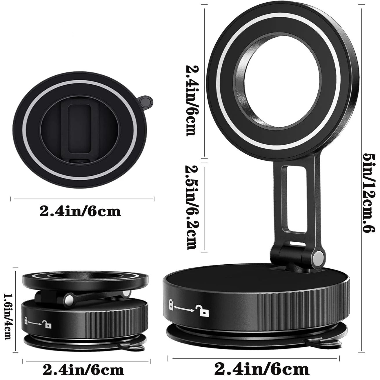 Foldable Vacuum Magnetic Phone Holder with Strong Grip and 360 Degree Rotation for Hands Free Use on Smooth Surfaces