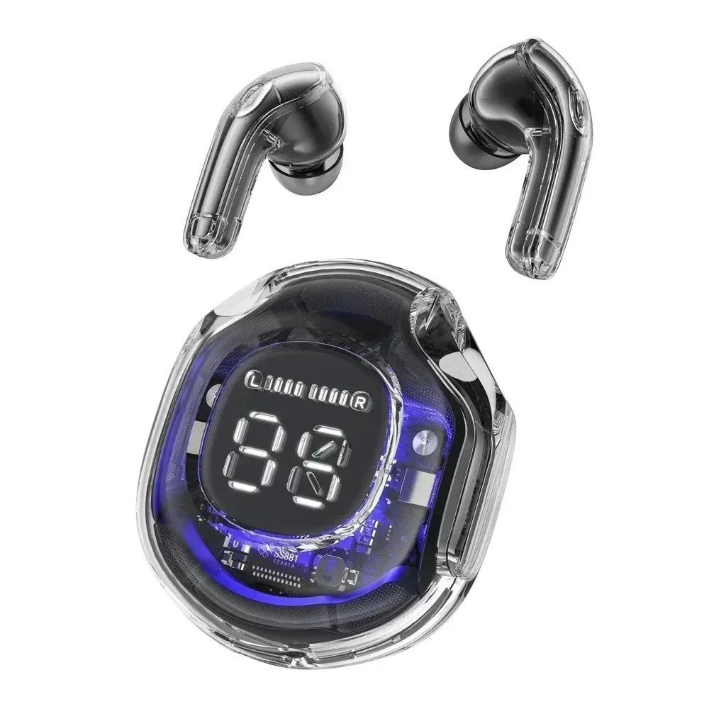 Transparent Bluetooth Earbuds with LED Display Wireless In Ear Earphones