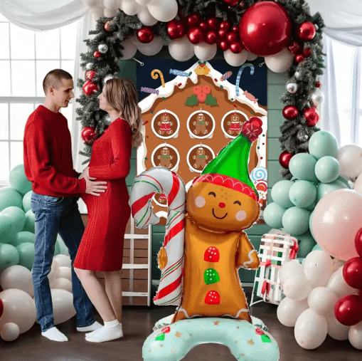 Gingerbread Man Christmas Foil Balloon Set with Green Hat (2PCS)