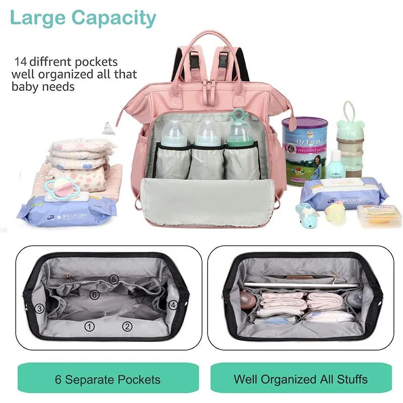 Large Capacity Cotton Diaper Bag Backpack Tote for Moms