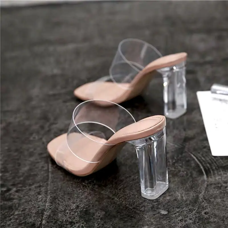 Summer Women Pumps Sandals, Open Toe PVC Jelly Slippers, Transparent Perspex High Heels, Clear Sandals for Women