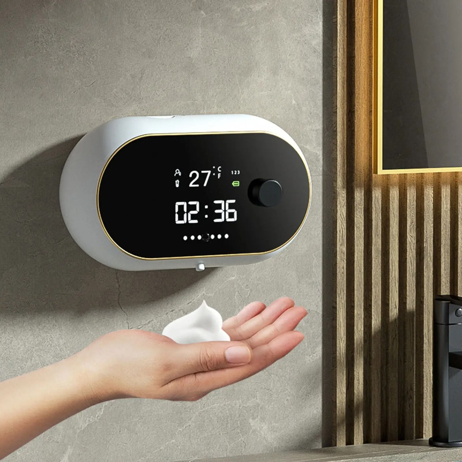 Automatic Soap Dispenser USB Charging Infrared Sensor with LED Temperature Display Wall Mount Foam Machine