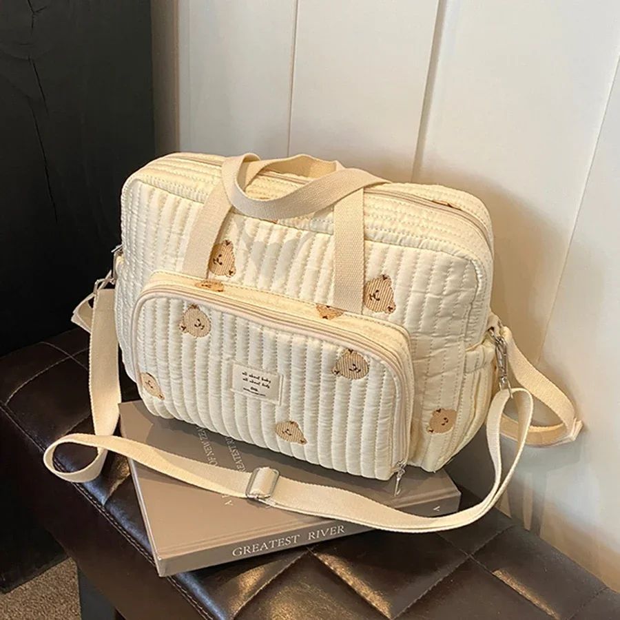 Elegant Embroidered Diaper Bag Tote – Spacious Mommy Shoulder & Maternity Hospital Bag
