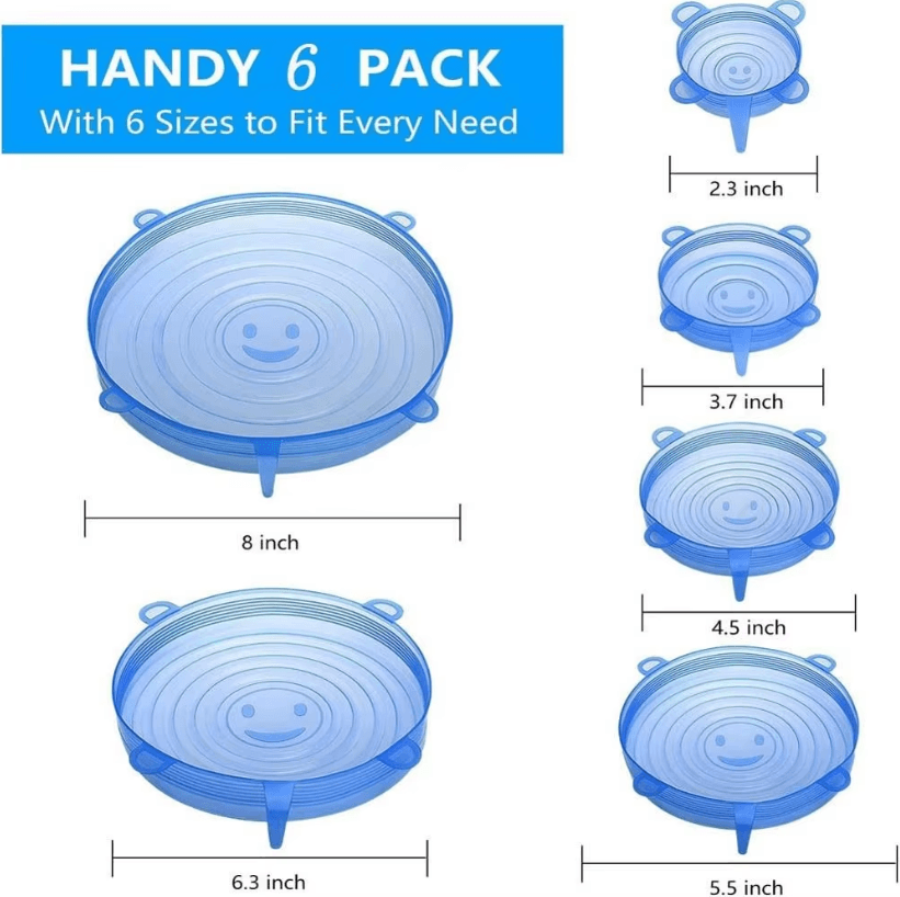 6 Pcs Silicone Cover Stretch Lids Universal Adaptable Kitchen Bowl Caps