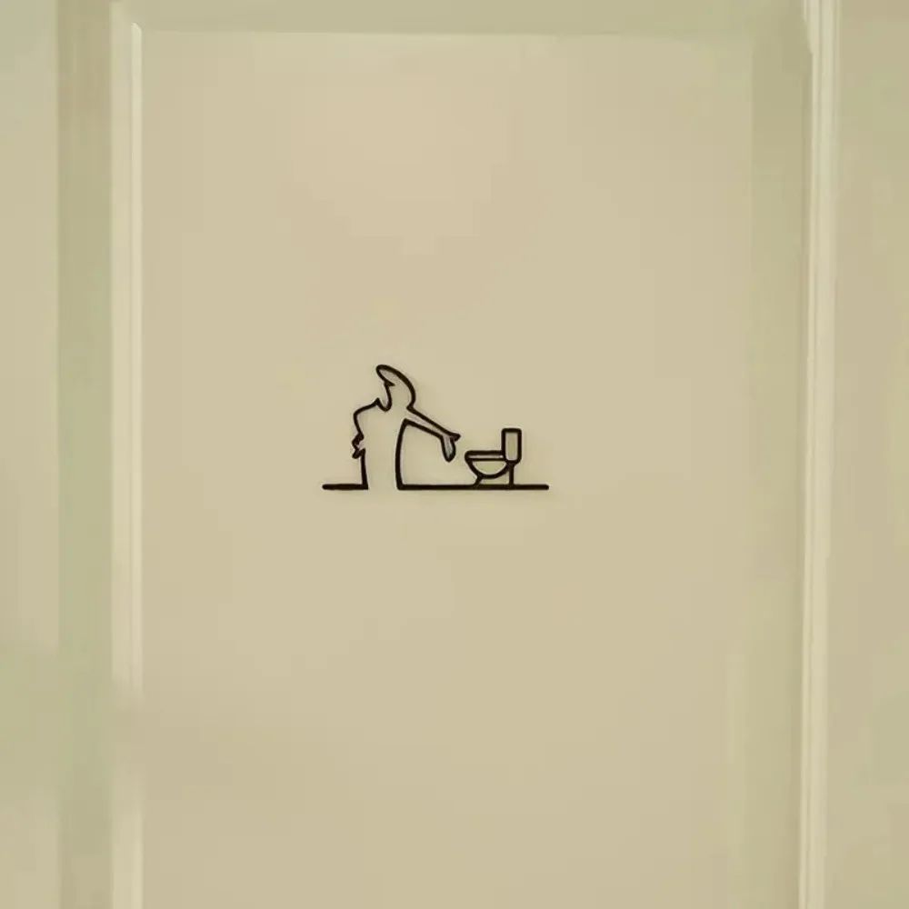 Modern Metal WC Toilet Wall Sign Decor, Black Iron Bathroom Door Plate Self Adhesive 2D Flat Wall Art for Home Office