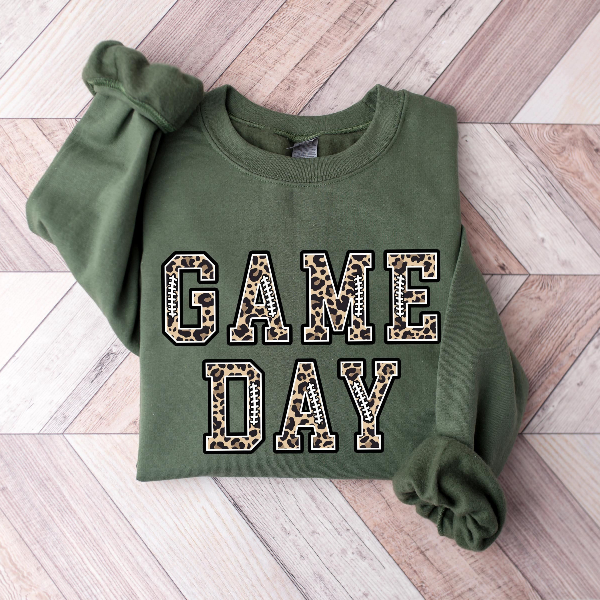Leopard Game Day Sweatshirt Football Season Fall Crewneck Unisex Cozy Fan Wear