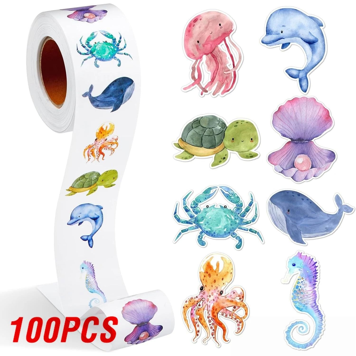 Cartoon Marine Animal Park Dolphin Stickers Kids Teacher Reward Encourage Sealing Label