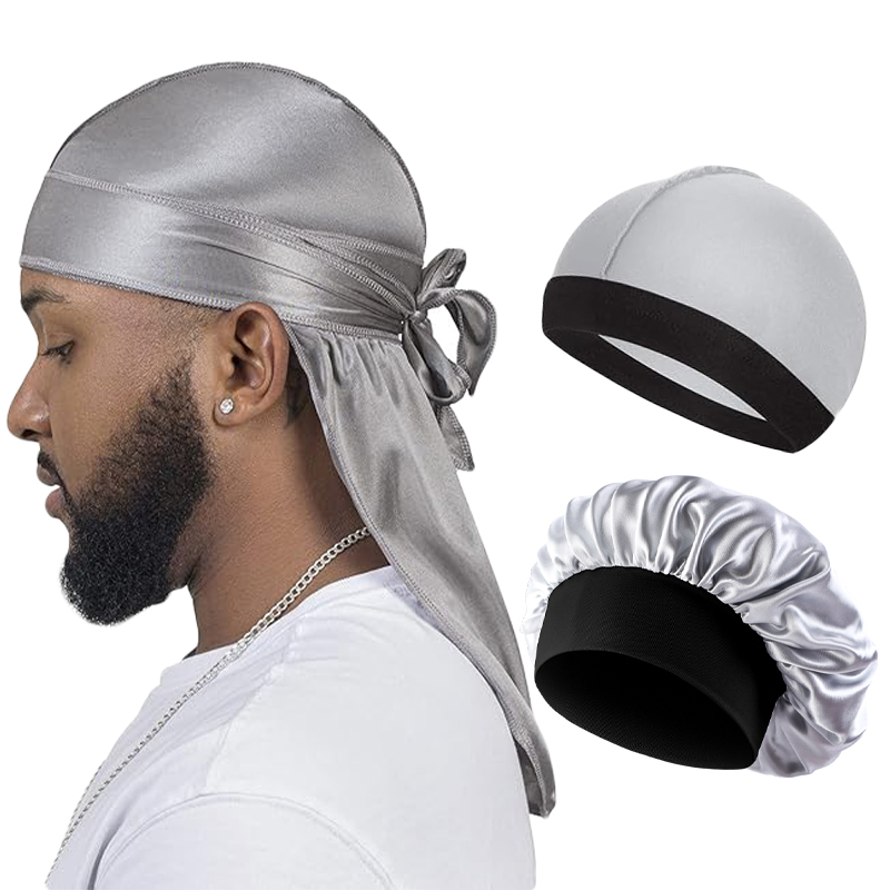 Premium Satin Durag Wave Cap with Long Tail Silky Hair Protection Headwrap