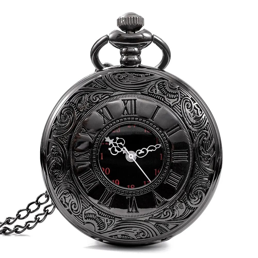 Vintage Roman Number Quartz Pocket Watch Necklace with Chain