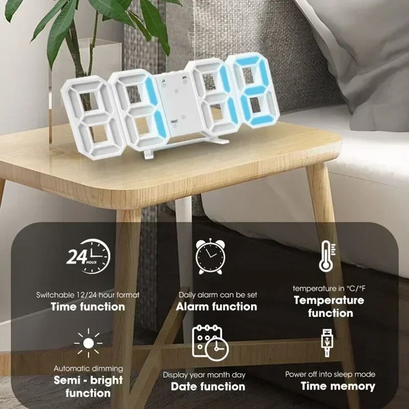 3D LED Digital Alarm Clock | Modern Wall & Desktop Timepiece