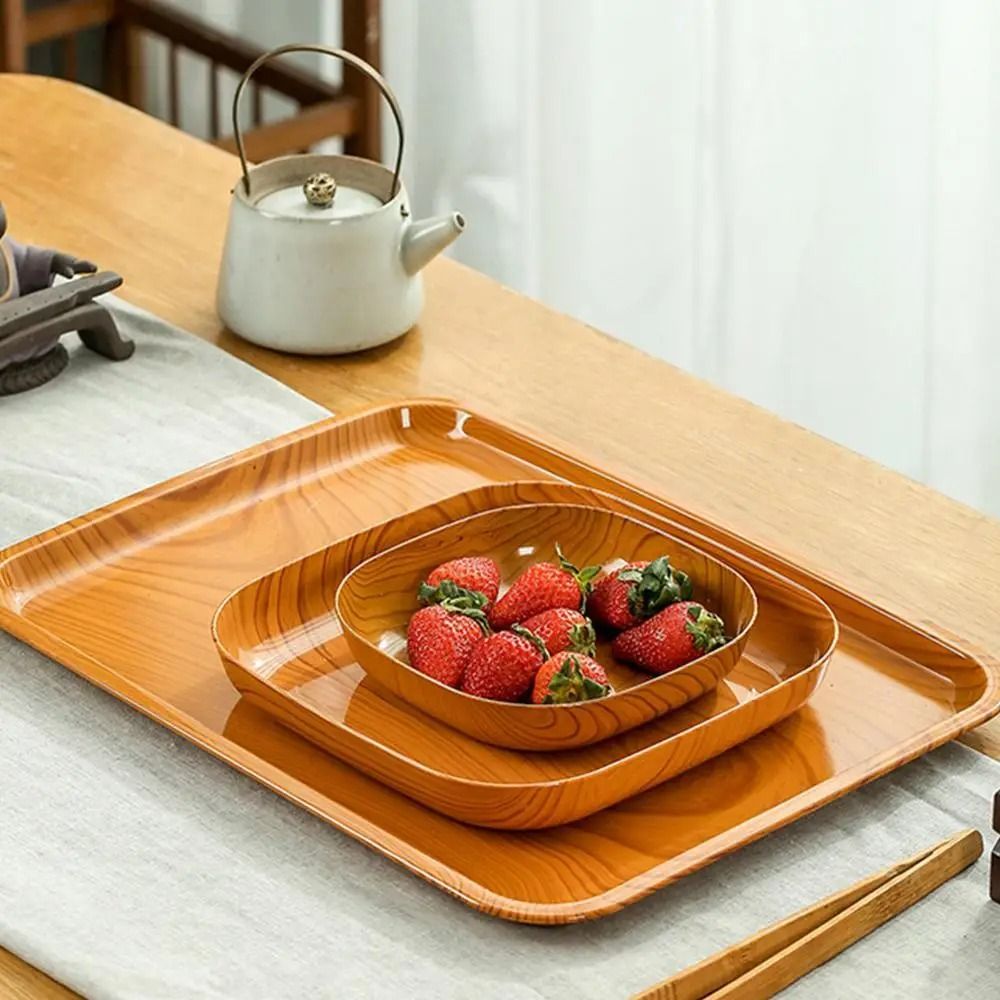 Japanese Style Plastic Dish Set 10 Pieces Imitation Wood Grain Fruit Bowls