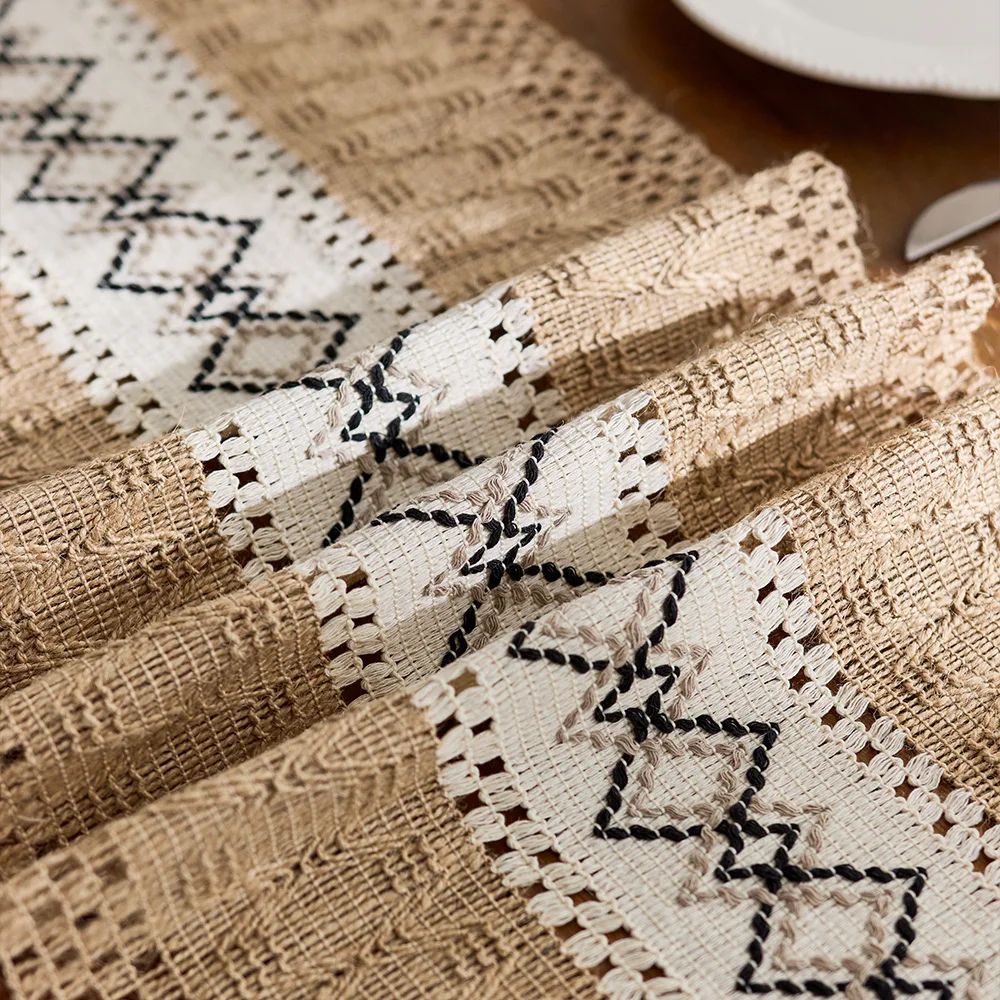 Boho Macrame Table Runner with Tassels Rustic Burlap Farmhouse Decor
