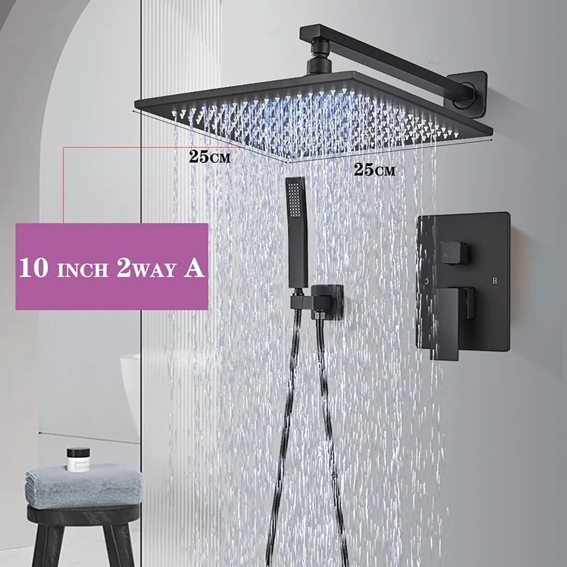 Matte Black rainfall shower set Wall Mounted bathroom shower faucet with LED Shower Head Mixer Tap