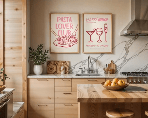 Cin Cin Cheers Cocktail Wall Art Pink Italian Food & Happy Hour Kitchen Print