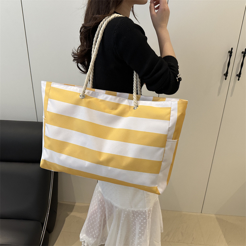 Waterproof Foldable Beach Bag Large Striped Canvas Travel Tote