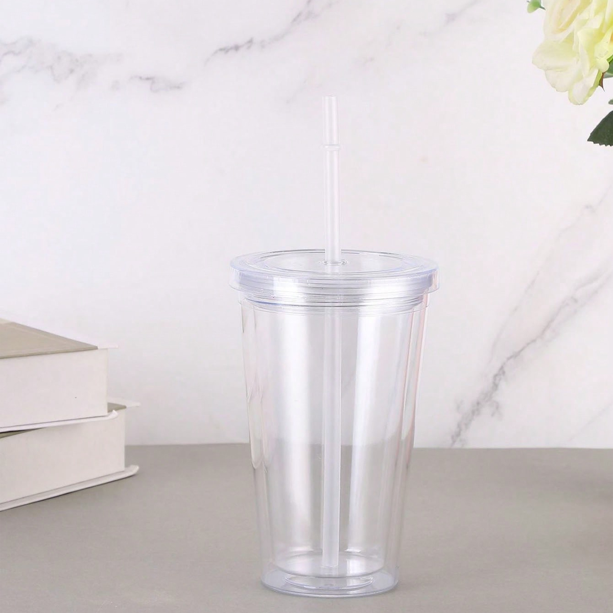 Reusable Double-Layer Plastic Transparent Drinking Cup with Lid and Straw – Outdoor Water Bottle for Tea, Milk