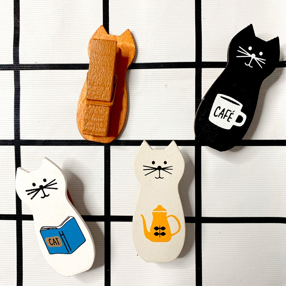 New Lovely Cat Wooden Bag Clips