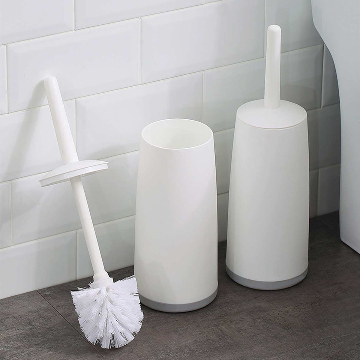 Long Handle Toilet Cleaning Brush With Standing Base Plastic WC Bathroom Accessories