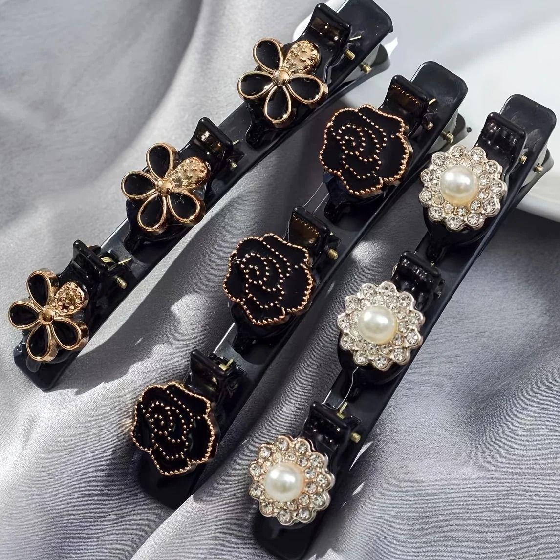 Double Layer Braided Hairclip with Rhinestone and Faux Pearl Accent