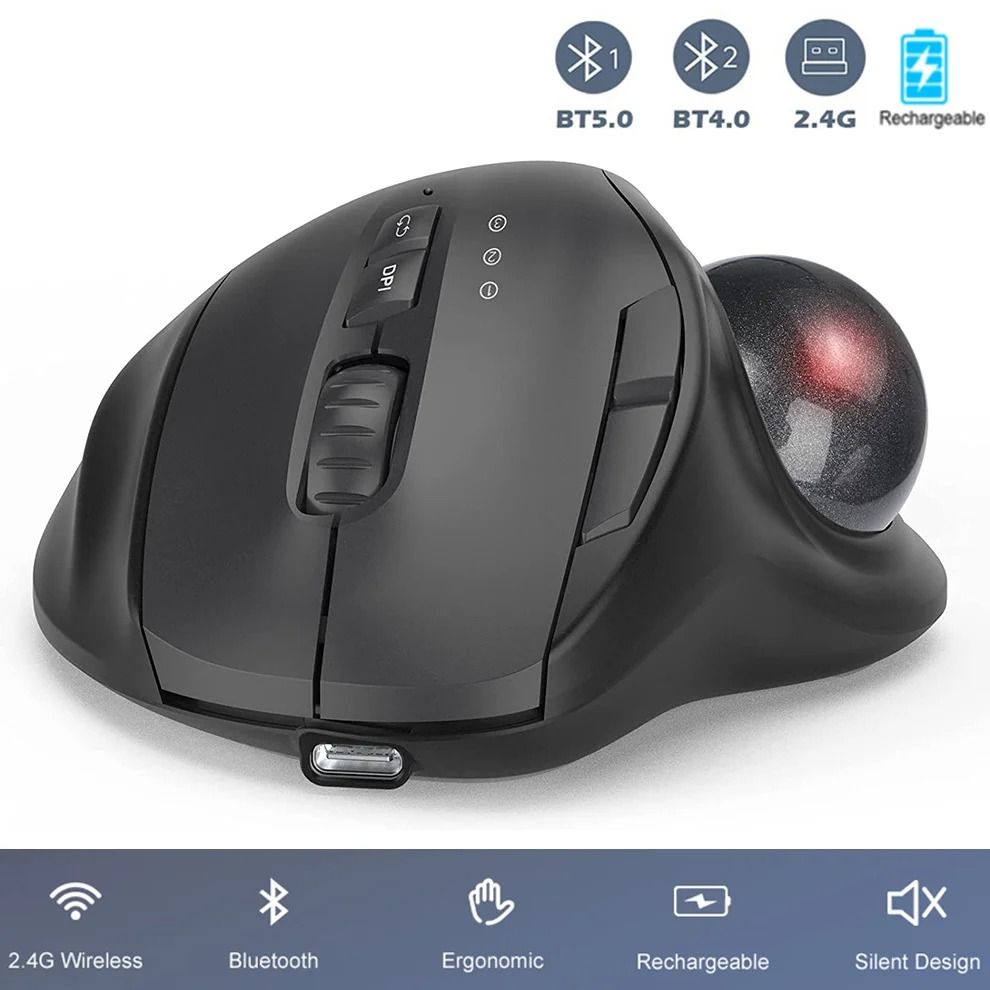 Jomaa Ergonomic Wireless Trackball Mouse | Rechargeable Dual-Mode Bluetooth & 2.4G Thumb Control Mouse