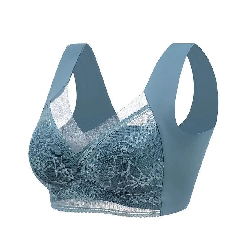 Womens Seamless Ice Silk Push Up Lace Wireless Bra