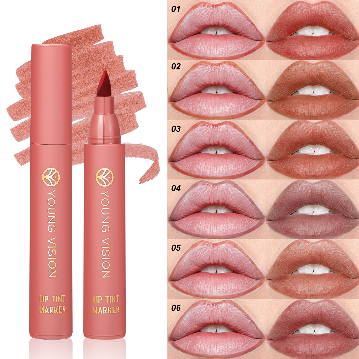 Lip Tint Pen, Matte Water Lipstick, Non Stick Cup Formula, Long Lasting Wear, Smooth Lip Liner and Lip Stain Combo