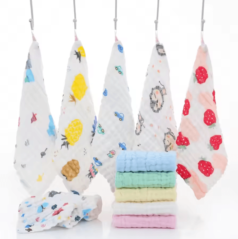 6-Layer Muslin Baby Towel Set – Ultra Soft Cotton Washcloths & Burp Cloths (5pcs)