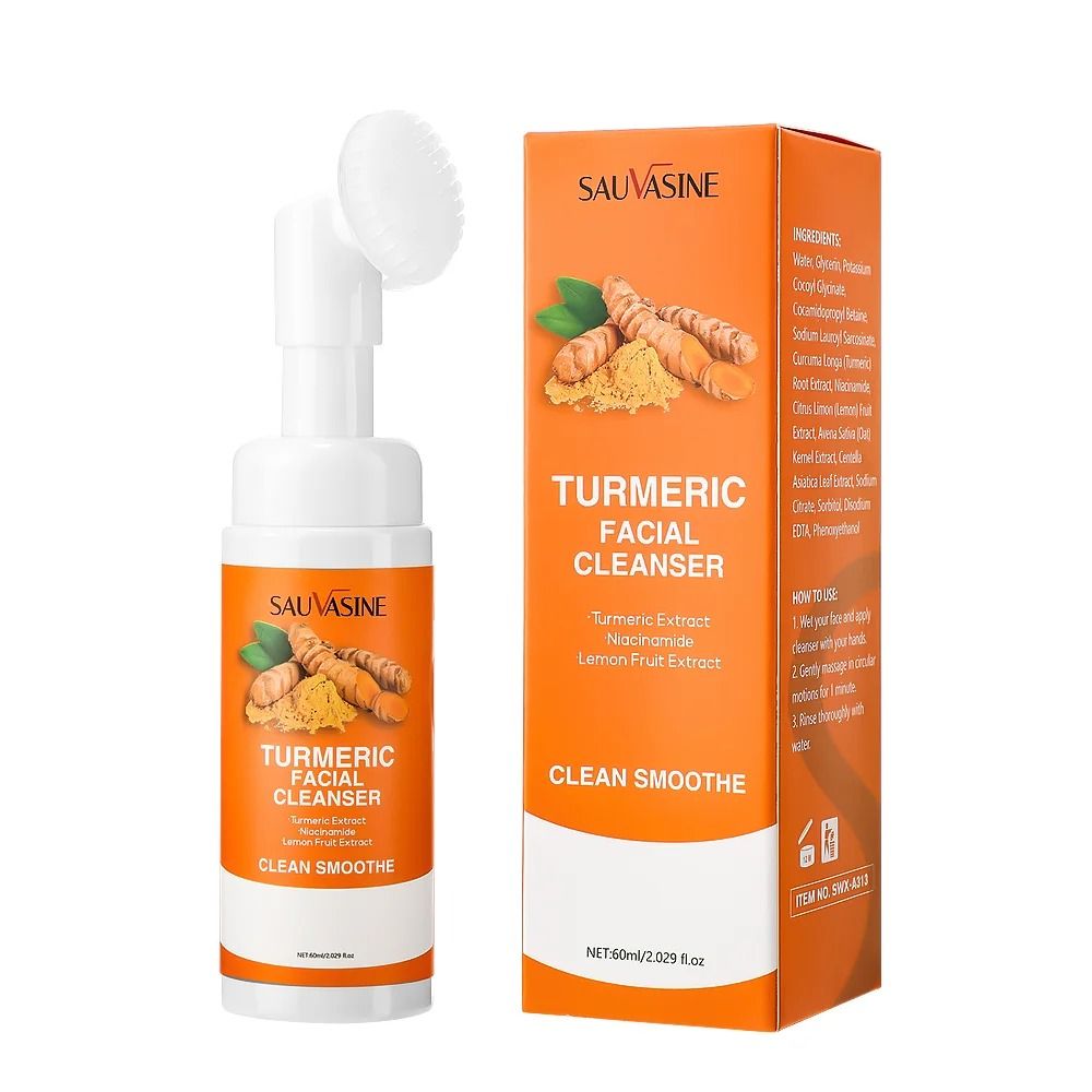 Turmeric Facial Cleanser Brightening Moisturizing Daily Foam with Brush