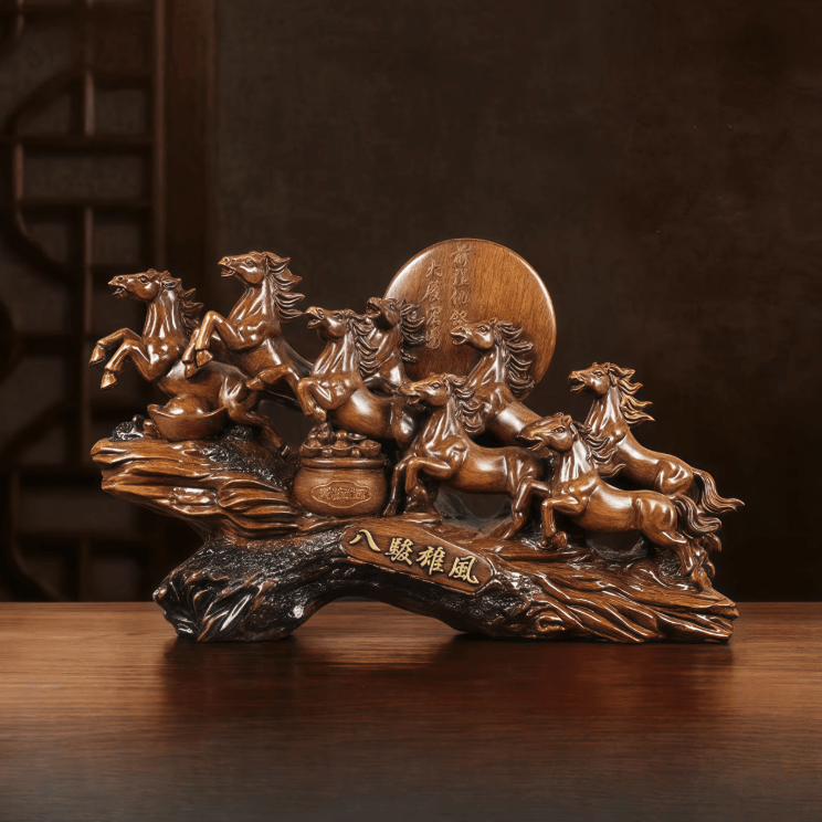 Eight Horses Feng Shui Resin Statue – Lucky Wealth Horse Desk & Home Decor