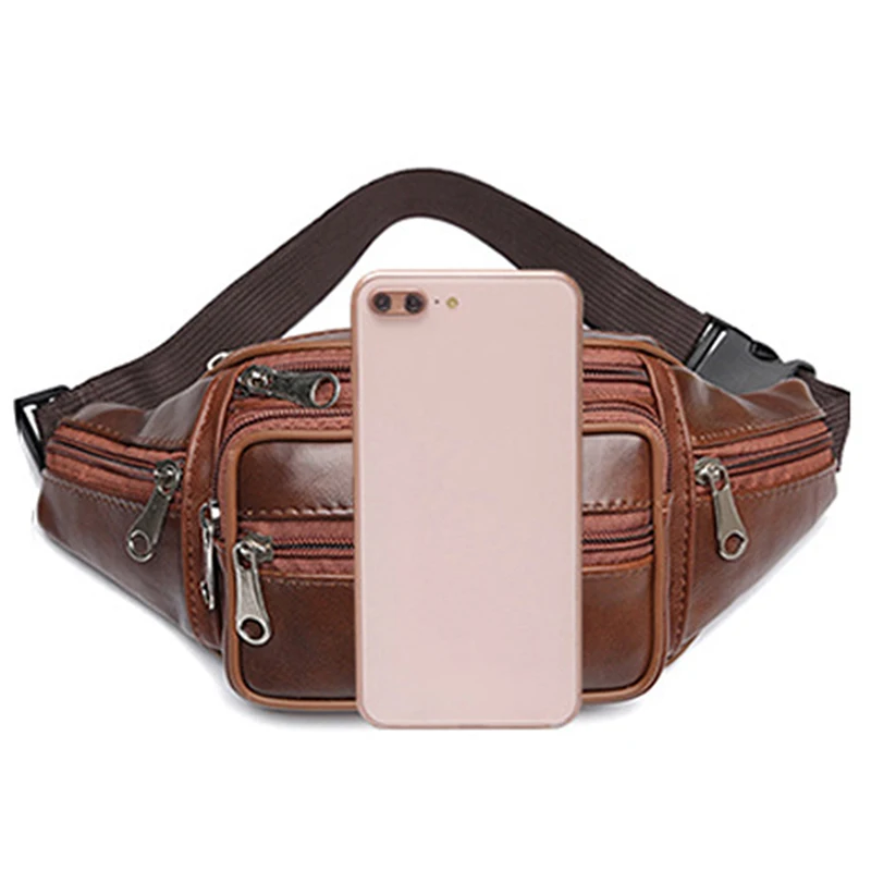 Mens Waist Pack PU Leather Bag Fashionable and Functional Waist Belt Bag for Men