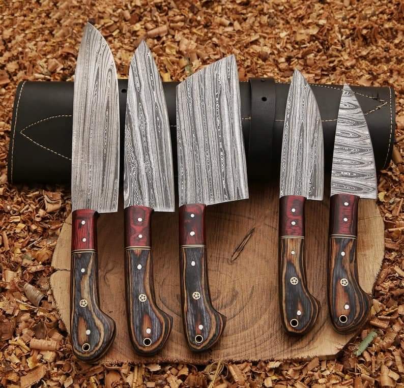 Carbon steel Chef knives, Of 5Pieces, Custom Handmade, Handmade Chef knives Set ,Personalized Gift For Mother