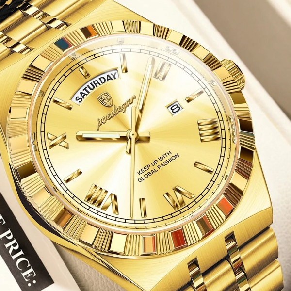 Poedagar Luxury Business Men Watch with Week and Date Display